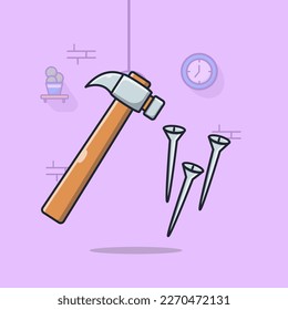 Hammer und Nagellinie für Baukarikaturen Symbol