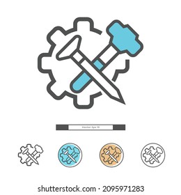 Hammer nail illustration for repair engineering icon