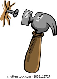 Hammer and nail, illustration, vector on white background