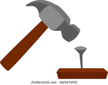 Hammer and nail, illustration, vector on white background.