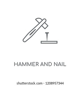 Hammer and Nail linear icon. Hammer and Nail concept stroke symbol design. Thin graphic elements vector illustration, outline pattern on a white background, eps 10.