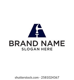 Hammer and nail logo design vector