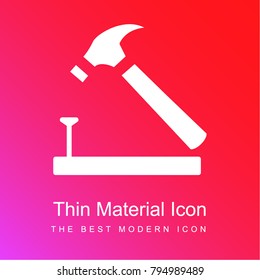 Hammer and nail on wood outline red and pink gradient material white icon minimal design
