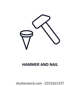 hammer and nail outline icon.  Thin line icon from construction tools collection. Editable vector isolated on white background