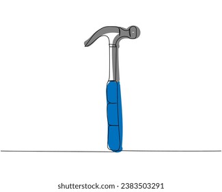 Hammer, nail puller, construction tool one line art. Continuous line color drawing of repair, professional, hand, people, concept, support, maintenance.
