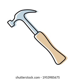 Hammer and nail puller sketch. Construction tool. Color vector instrument illustration