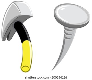 Hammer and nail. Vector cartoon