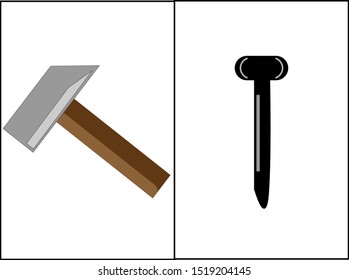 hammer and nail vector with flat style