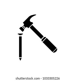 hammer with nail vector icon