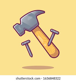 Hammer And Nail Vector Icon Illustration. Working Tools Equipment. Tool Icon Concept White Isolated. Flat Cartoon Style Suitable for Web Landing Page, Banner, Flyer, Sticker, Card