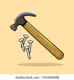 Hammer and nail vector illustration for carpenter equipment industrial construct work tools