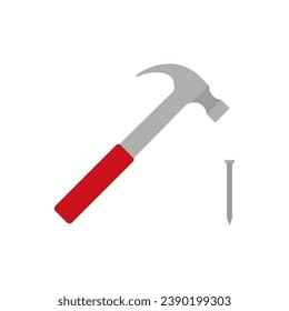 Hammer and nail. Vector illustration. Flat design.