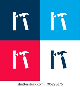 Hammer nailing a nail in a wall four color material and minimal icon logo set in red and blue