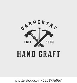 martillo y clavos carpintero logotipo vintage ilustración plantilla icono diseño gráfico