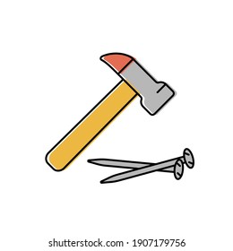 martillo y uñas. herramientas de herrero manual. icono vector en estilo plano