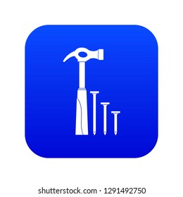 Hammer and nails icon digital blue for any design isolated on white vector illustration