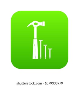 Hammer and nails icon digital green for any design isolated on white vector illustration