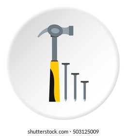 Hammer and nails icon. Flat illustration of hammer and nails vector icon for web