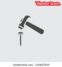 Hammer and nails icon isolated sign symbol and flat style for app, web and digital design. Vector illustration.