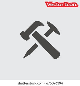 Hammer and nails icon isolated sign symbol and flat style for app, web and digital design. Vector illustration.
