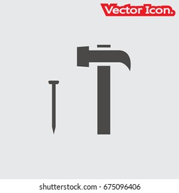 Hammer and nails icon isolated sign symbol and flat style for app, web and digital design. Vector illustration.