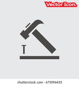 Hammer and nails icon isolated sign symbol and flat style for app, web and digital design. Vector illustration.