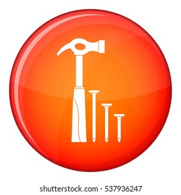 Hammer and nails icon in red circle isolated on white background vector illustration