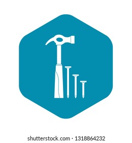 Hammer and nails icon in simple style isolated on white background