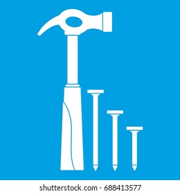 Hammer and nails icon white isolated on blue background vector illustration