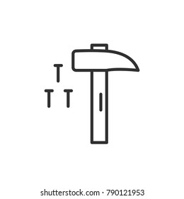 A hammer and nails. linear icon. Line with Editable stroke