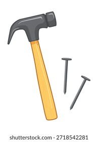Martillo y clavos sobre fondo blanco herramientas de carpintería
