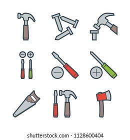 Hammer, nails and screwdrivers