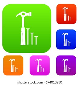 Hammer and nails set icon in different colors isolated vector illustration. Premium collection
