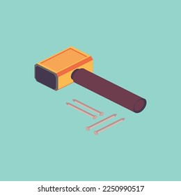 hammer and nails used by builders in isometric form in EPS file