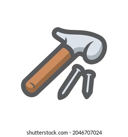 Hammer and nails Vector icon Cartoon illustration