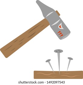 hammer and nails in wood beast muzzle pattern with sharp teeth industry and tool concept