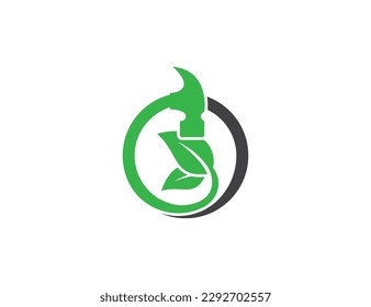 Hammer with Nature Leaf Logo Concept sign icon symbol Design Element. Construction Building, House, Home Repair Logotype. Vector illustration template