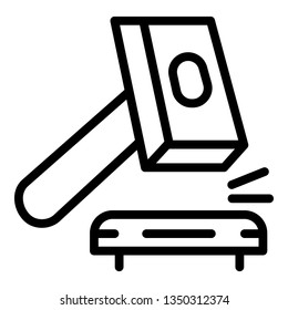 Hammer on anvil icon. Outline hammer on anvil vector icon for web design isolated on white background