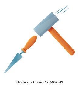 Hammer on chisel icon. Cartoon of hammer on chisel vector icon for web design isolated on white background