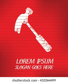 Hammer on red background,poster grunge design