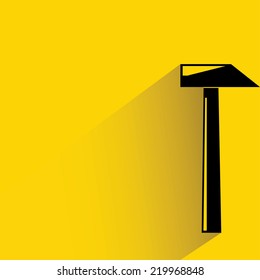 hammer on yellow background, flat and shadow theme design