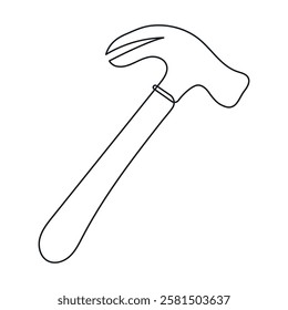 Hammer one line. Vector illustration of construction or repair tool drawn by hand with continuous line