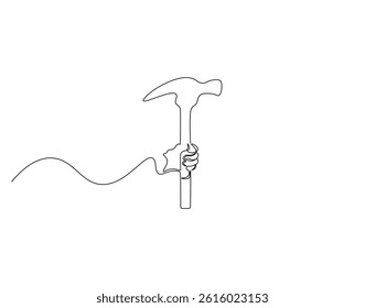 Hammer outline drawing illustration. Continuous line draw of hammer equipment vector.
