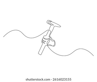 Hammer outline drawing illustration. Continuous line draw of hammer equipment vector.