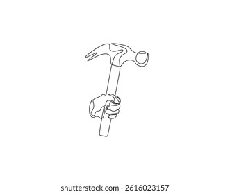 Hammer outline drawing illustration. Continuous line draw of hammer equipment vector.