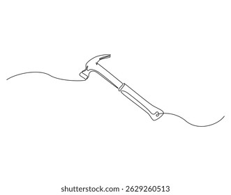Hammer outline drawing illustration. Continuous line draw of repair equipment vector
