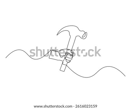 Hammer outline drawing illustration. Continuous line draw of hammer equipment vector.