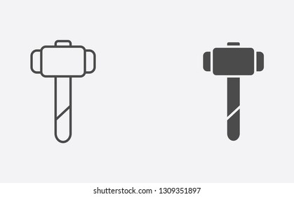 Hammer outline and filled vector icon sign symbol