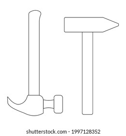 Hammer outline icon, set of two linear hammers of different types vector illustration
