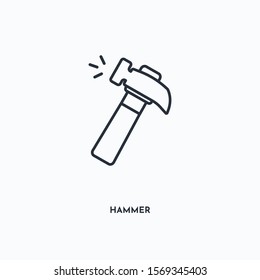 hammer outline icon. Simple linear element illustration. Isolated line hammer icon on white background. Thin stroke sign can be used for web, mobile and UI.